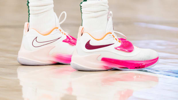 Nike Zoom Freak 3 worn by Milwaukee Bucks forward Giannis Antetokounmpo on April 27, 2022 against the Chicago Bulls.